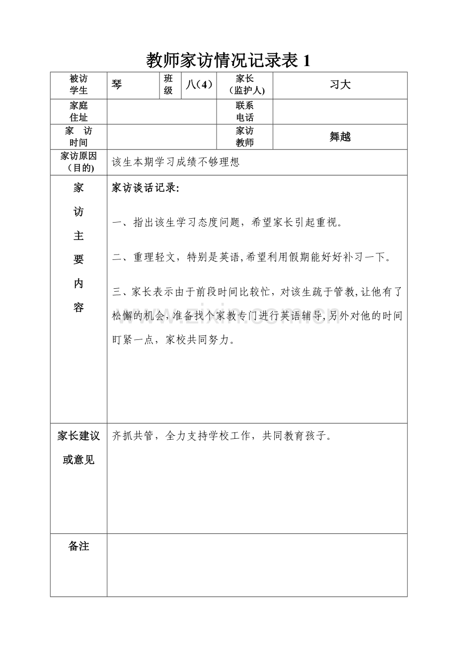 教师家访情况记录表.doc_第1页