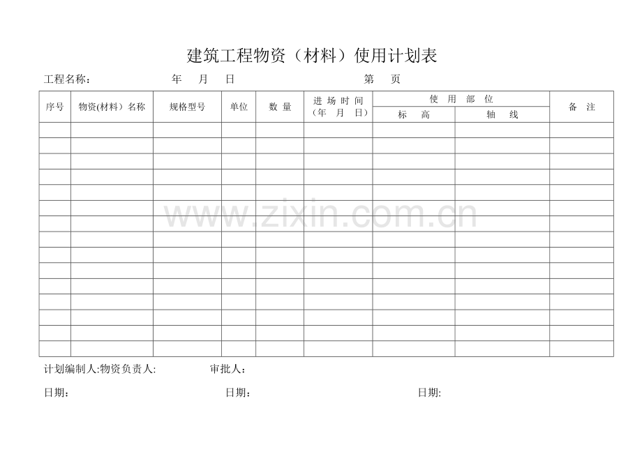 建筑工程物资(材料)使用计划表.doc_第1页