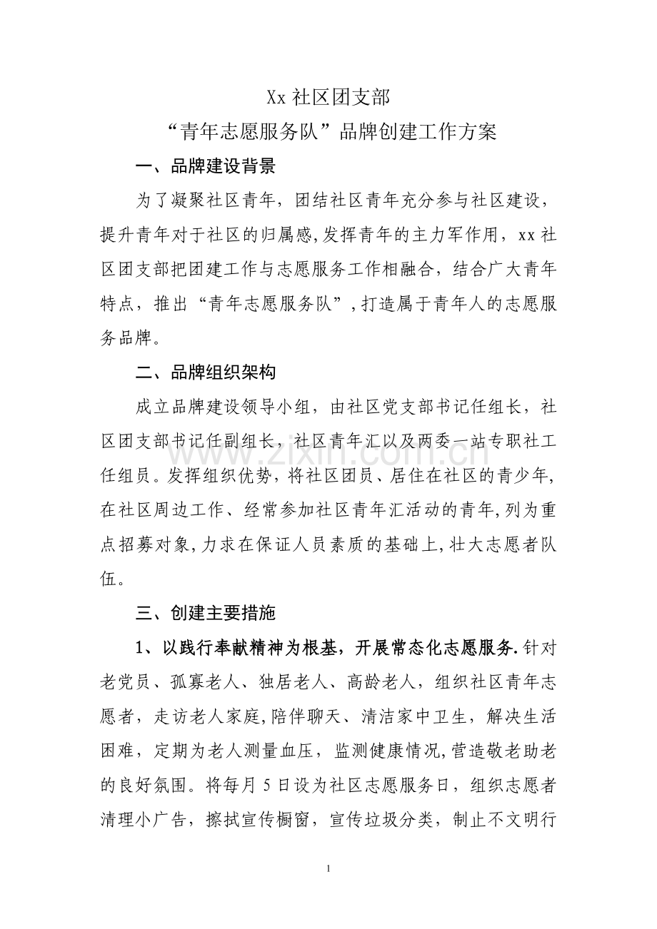 社区团支部志愿服务品牌建设方案.doc_第1页