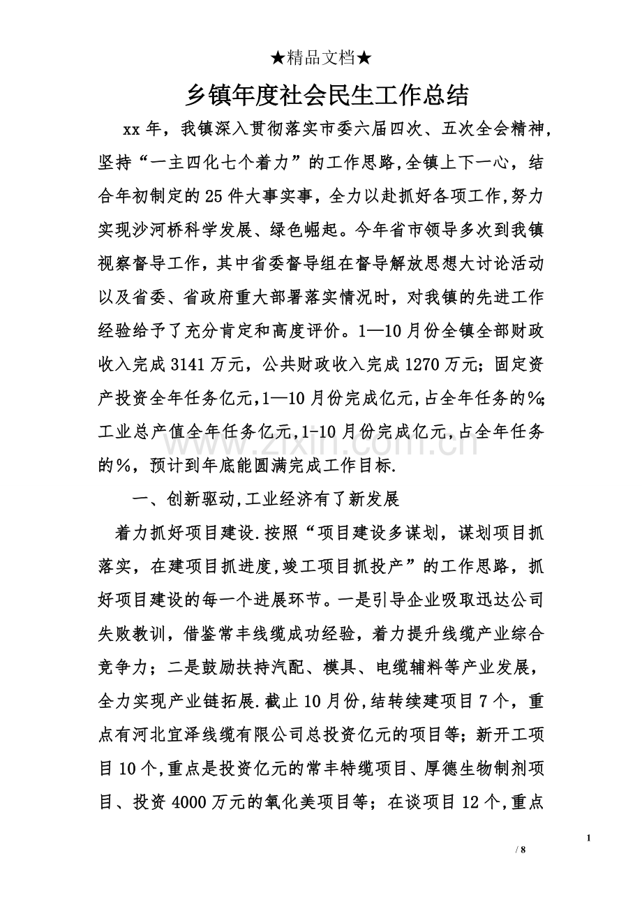 乡镇年度社会民生工作总结.doc_第1页