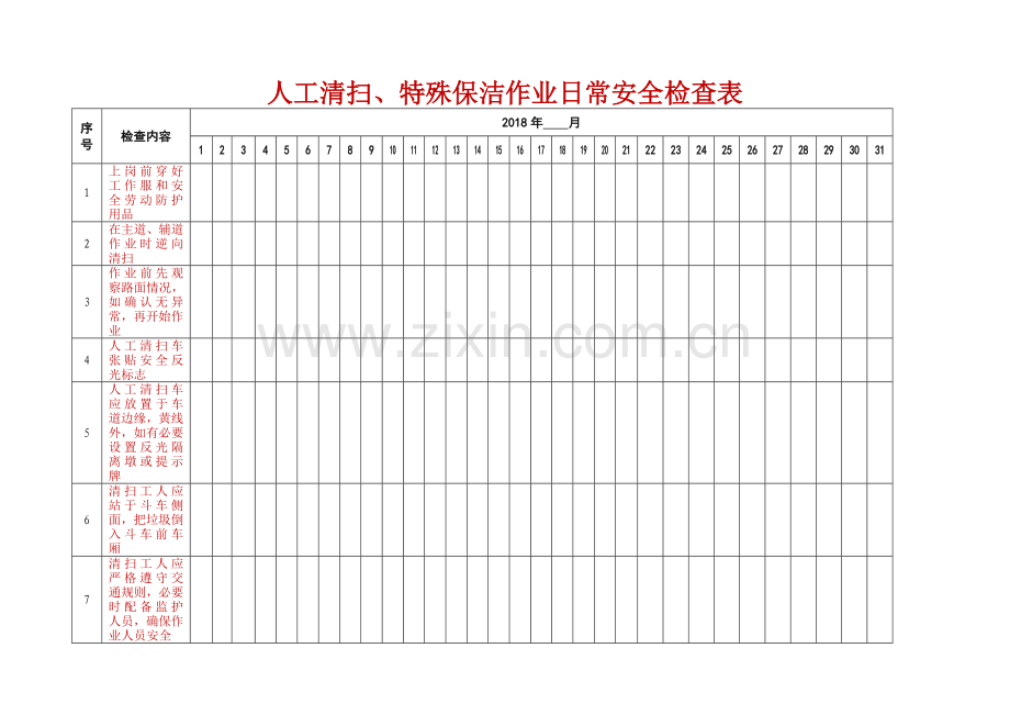 环卫日常安全检查表.doc_第1页