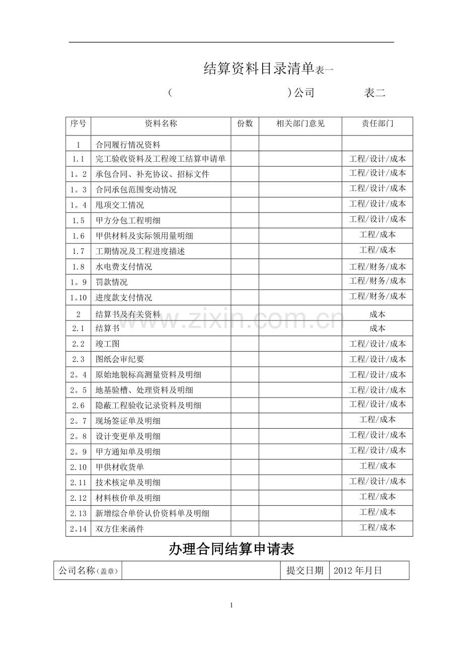 工程预结算表格.doc_第1页