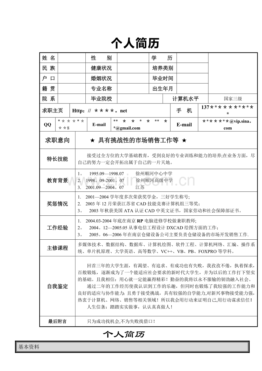 个人简历模板大全可编辑word版.doc_第1页