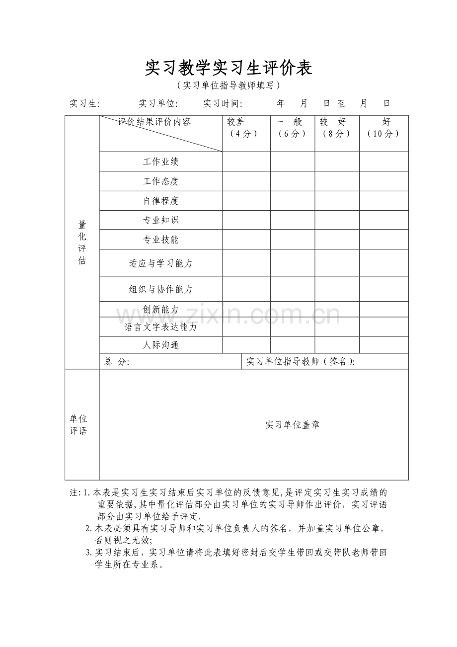 实习教学实习生评价表和实习队工作评价表[1].doc_第1页