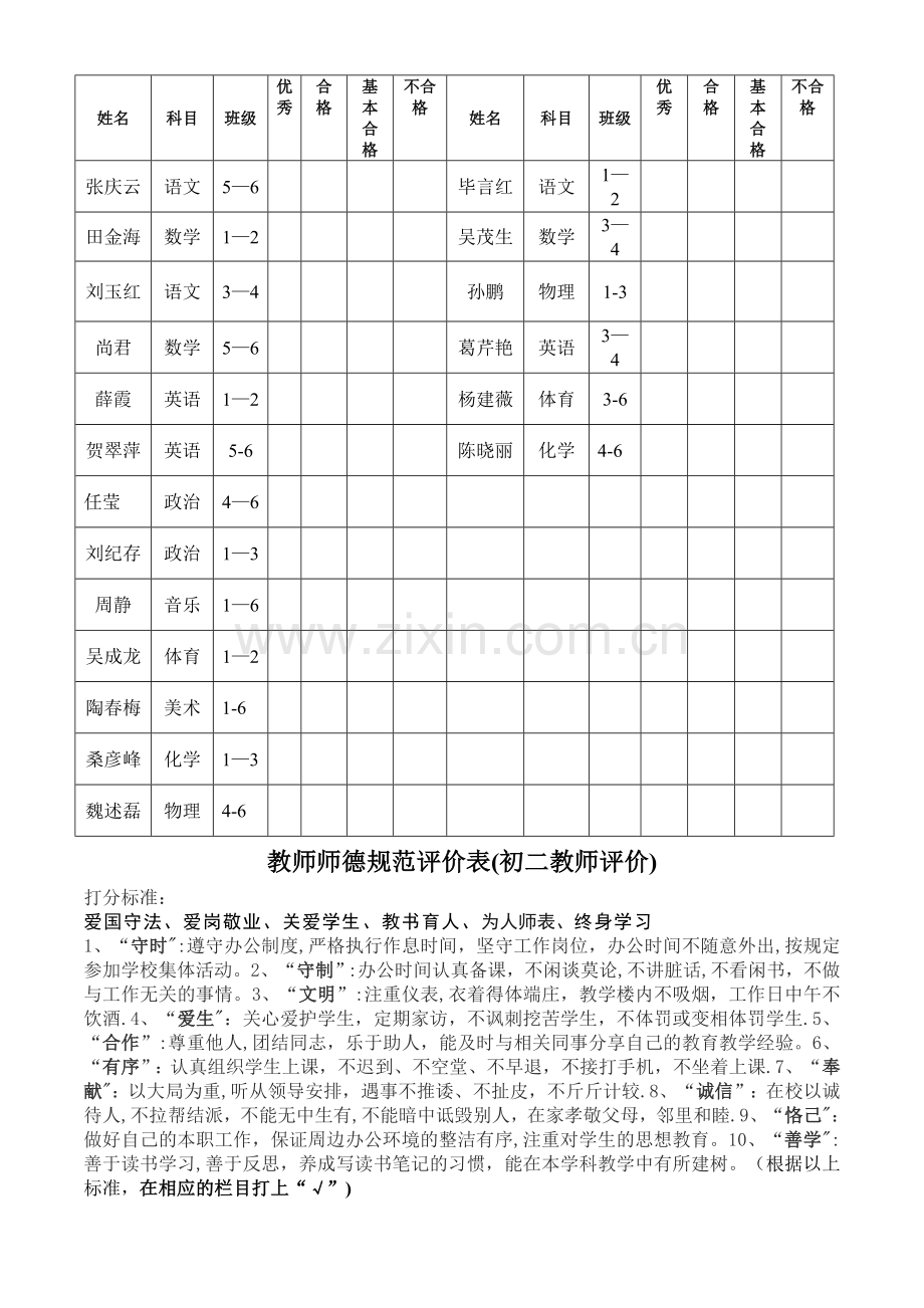 教师师德水平评价表(学生评价)2016.doc_第2页