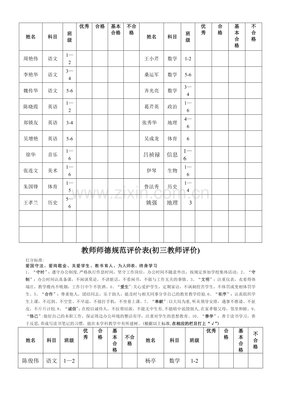 教师师德水平评价表(学生评价)2016.doc_第3页