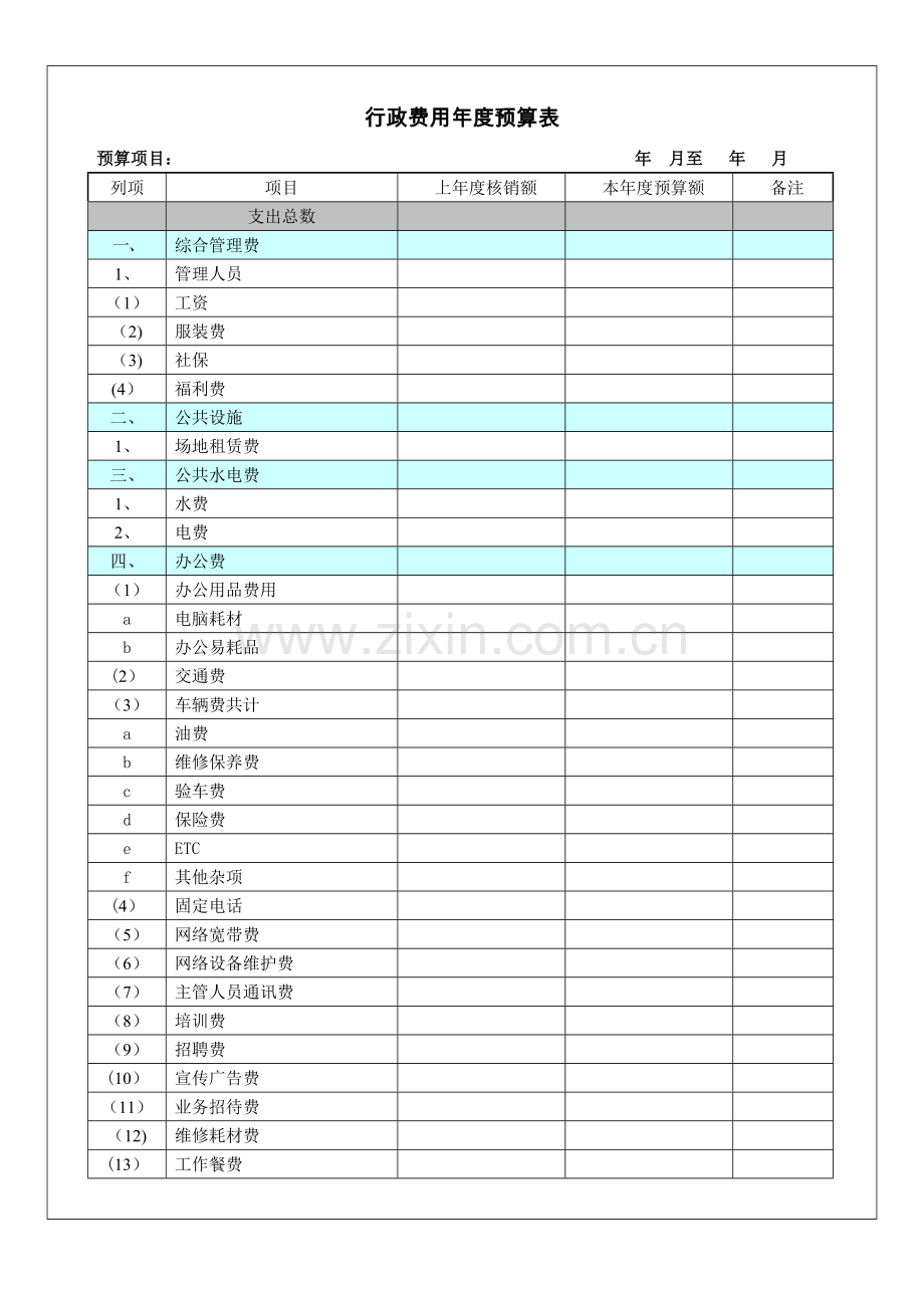 行政费用年度预算表.doc_第1页