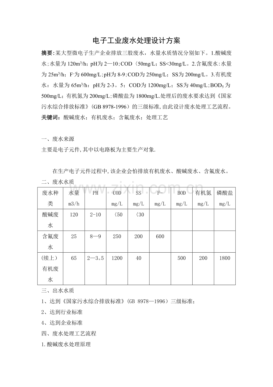 电子工业废水处理设计方案.doc_第1页