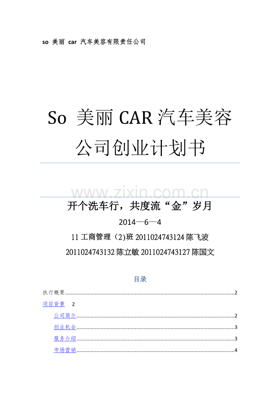 汽车美容公司创业计划书.doc_第1页