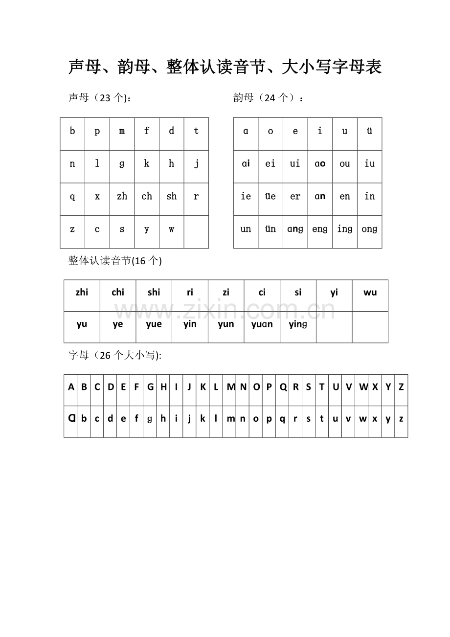 声母-韵母-整体认读音节-大小写字母表.docx_第1页