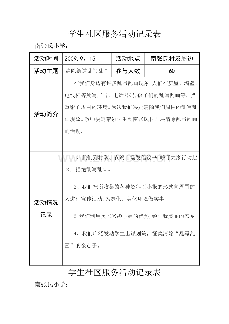 学生社区服务活动记录表.doc_第1页