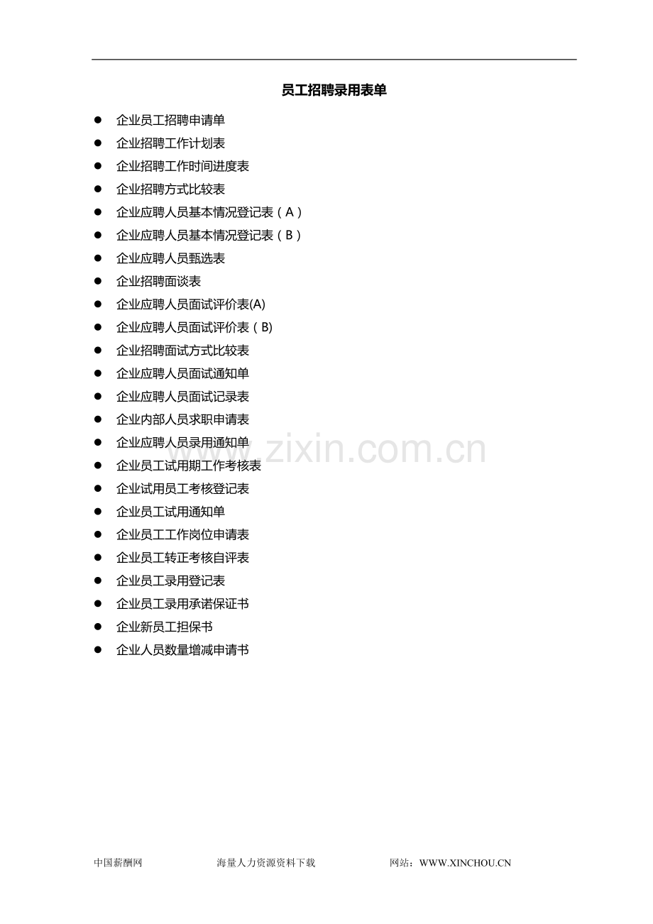 招聘与录用-员工招聘录用表单大全(1).doc_第1页