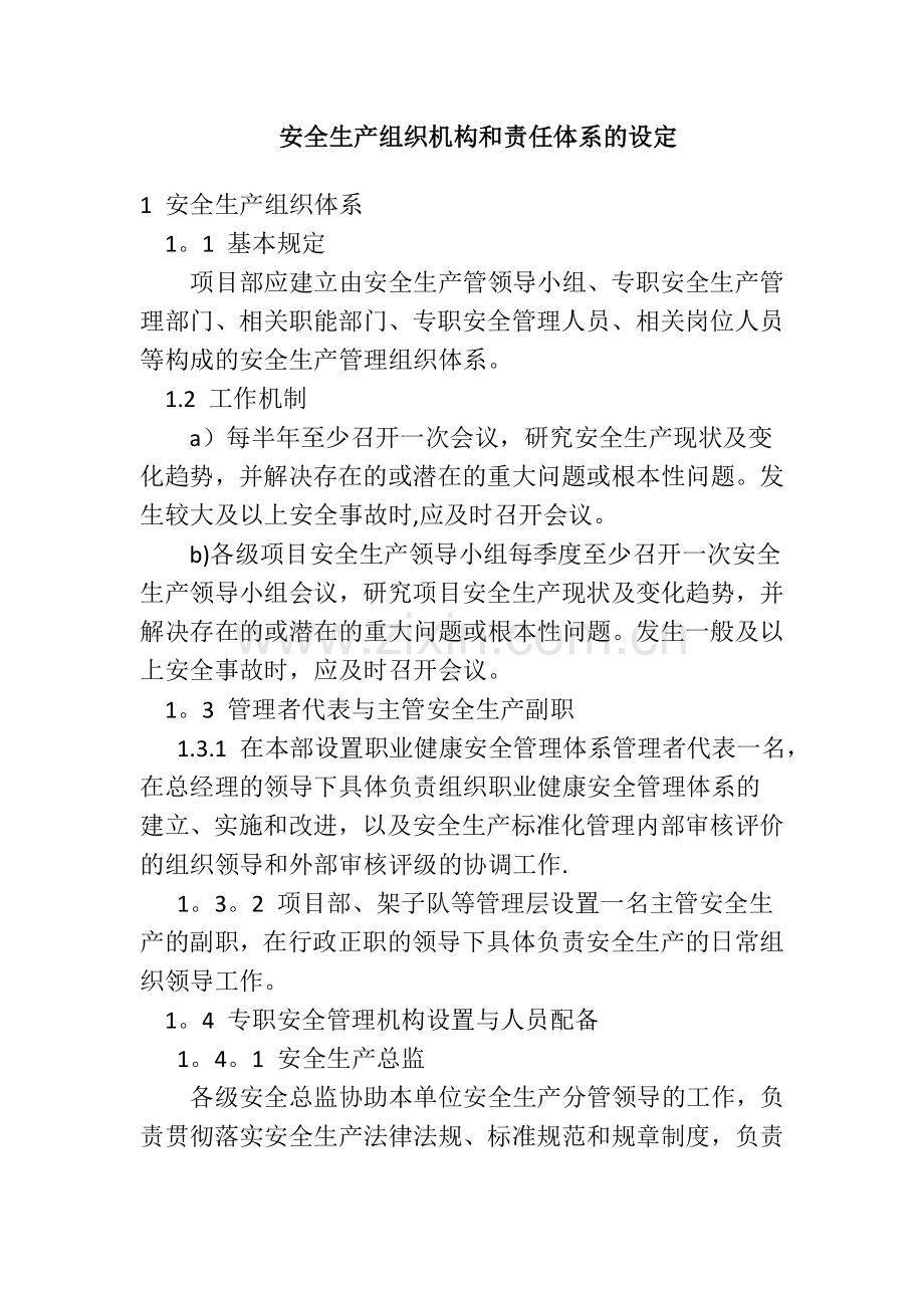 安全生产组织机构和责任体系的设定.docx_第1页