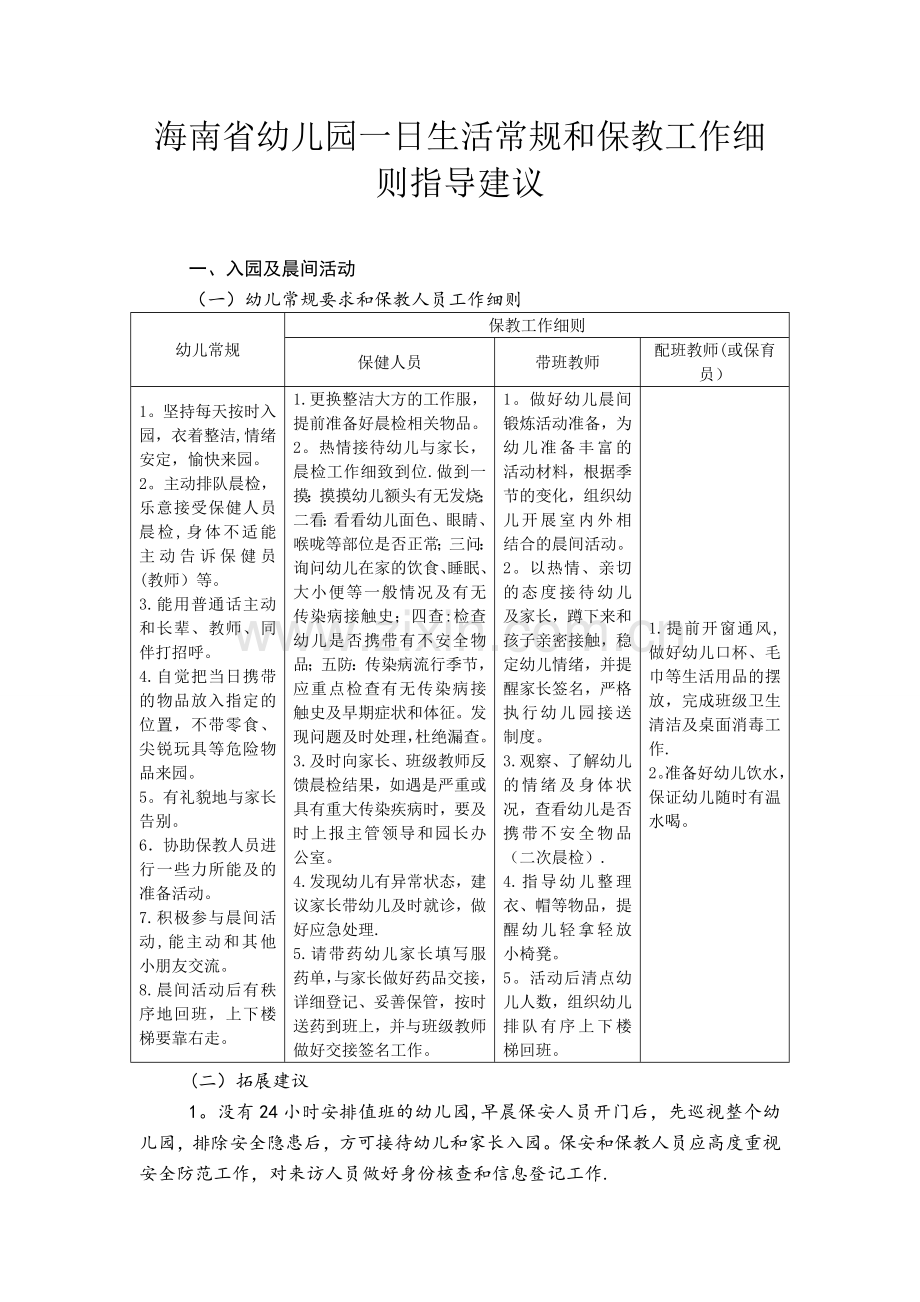 海南省幼儿园一日生活常规和保教工作细则指导建议.doc_第1页