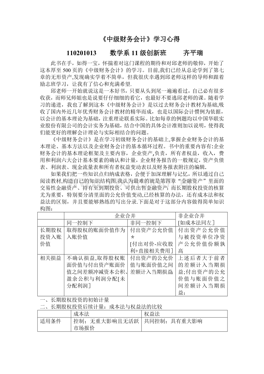 中级财务会计学习心得.doc_第1页