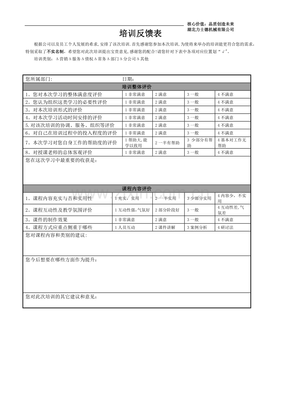 培训反馈表(模版).doc_第1页