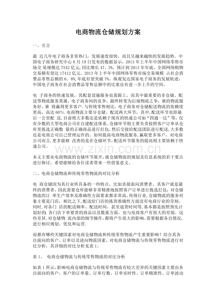 电商物流仓储规划方案.docx_第1页