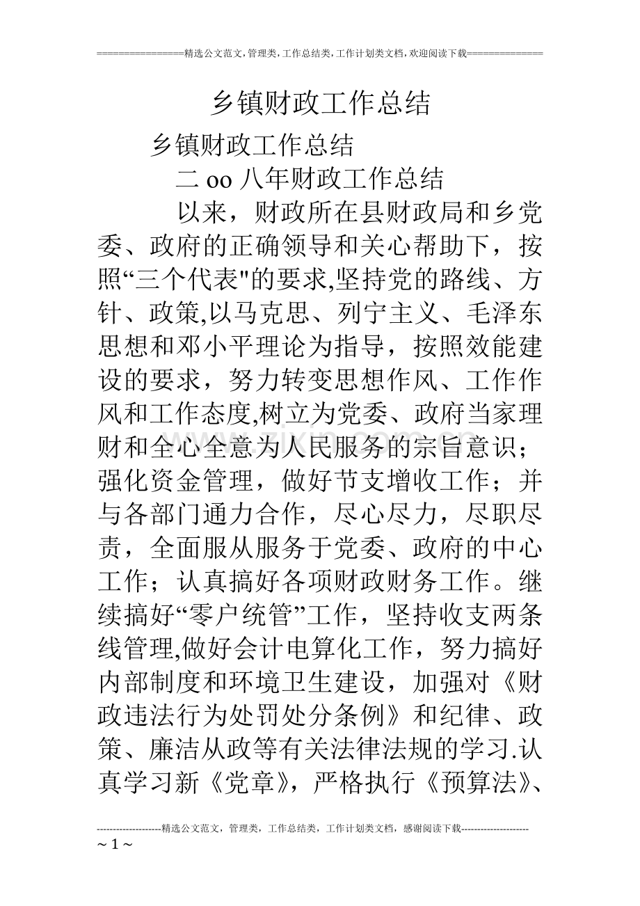 乡镇财政工作总结.doc_第1页