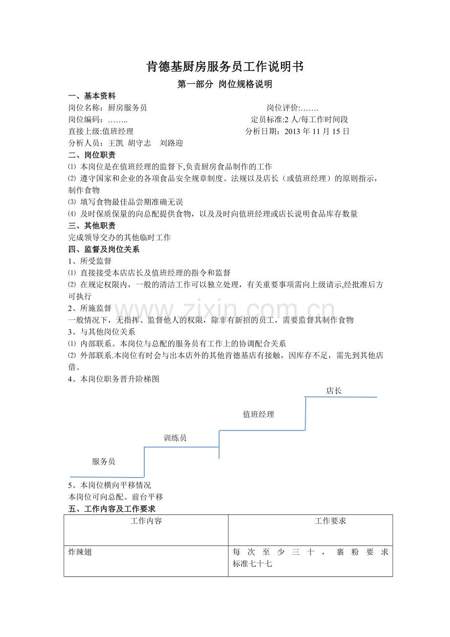 肯德基服务员工作说明书.doc_第1页