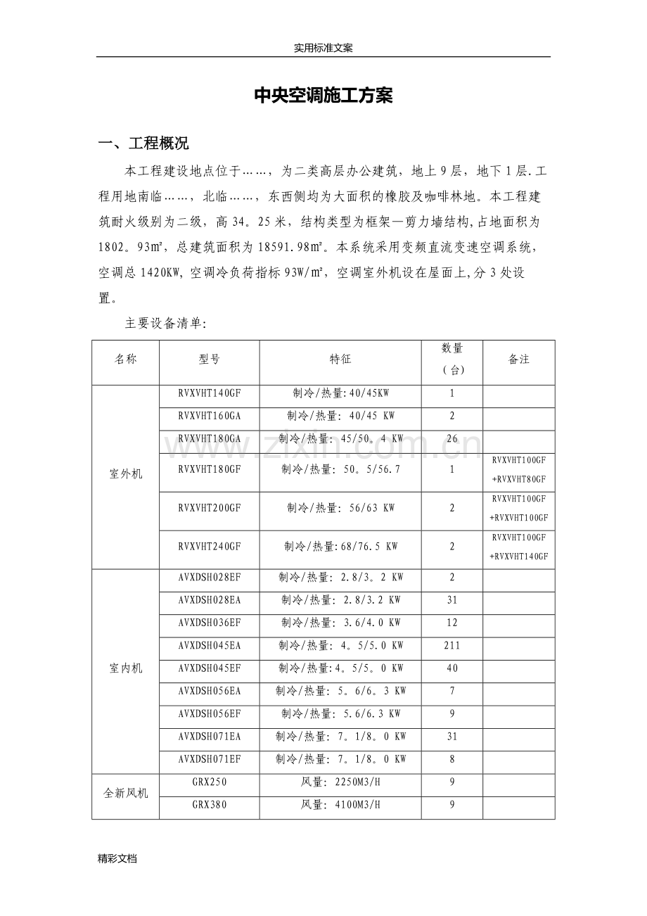 中央空调(多联机)施工的方案设计.doc_第1页