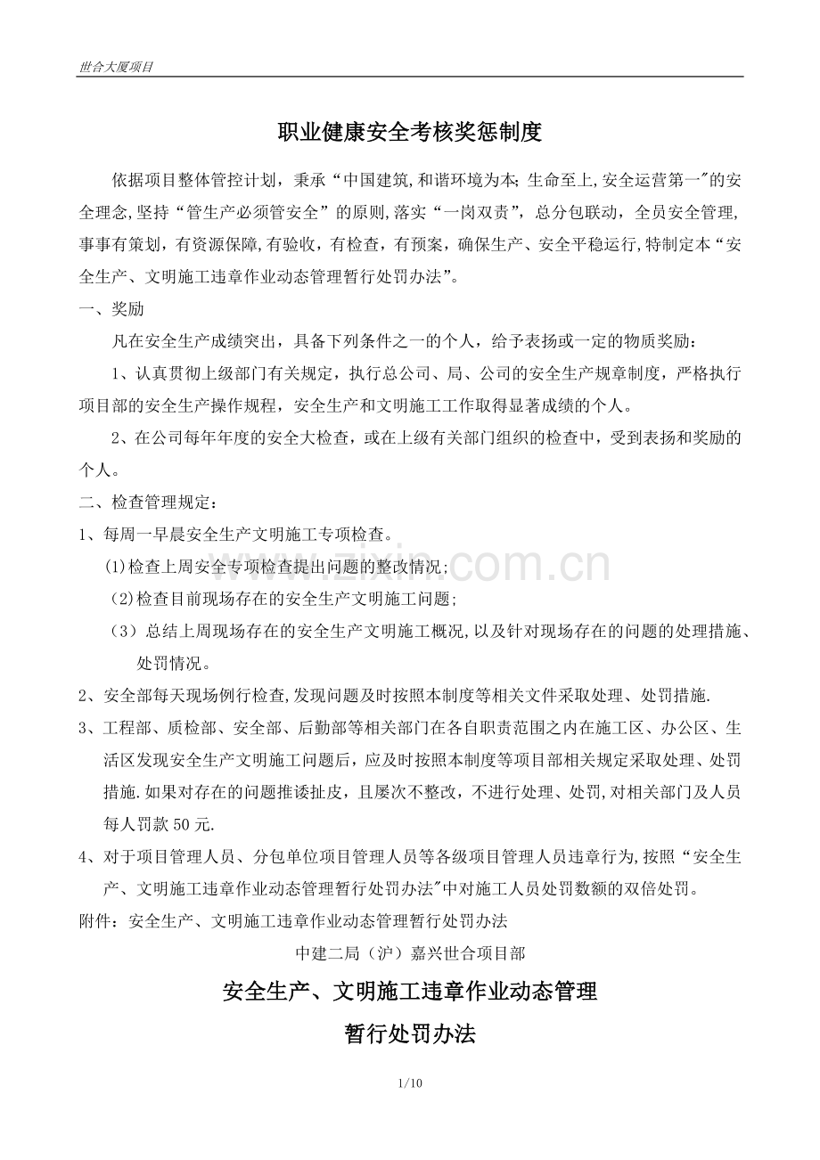 职业健康安全考核奖惩制度.docx_第1页