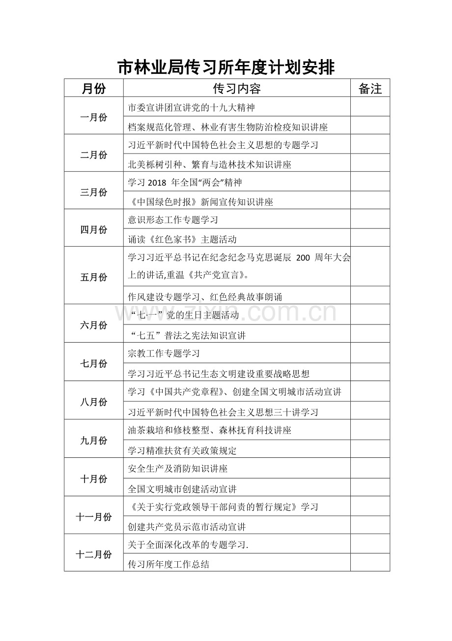 市林业局传习所年度计划安排.doc_第1页