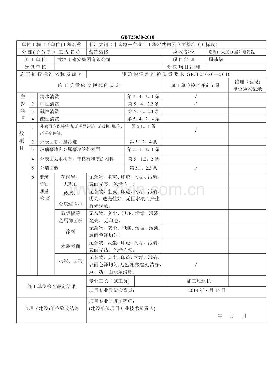 外墙清洗维护工程检验批质量验收记录样表.doc_第2页