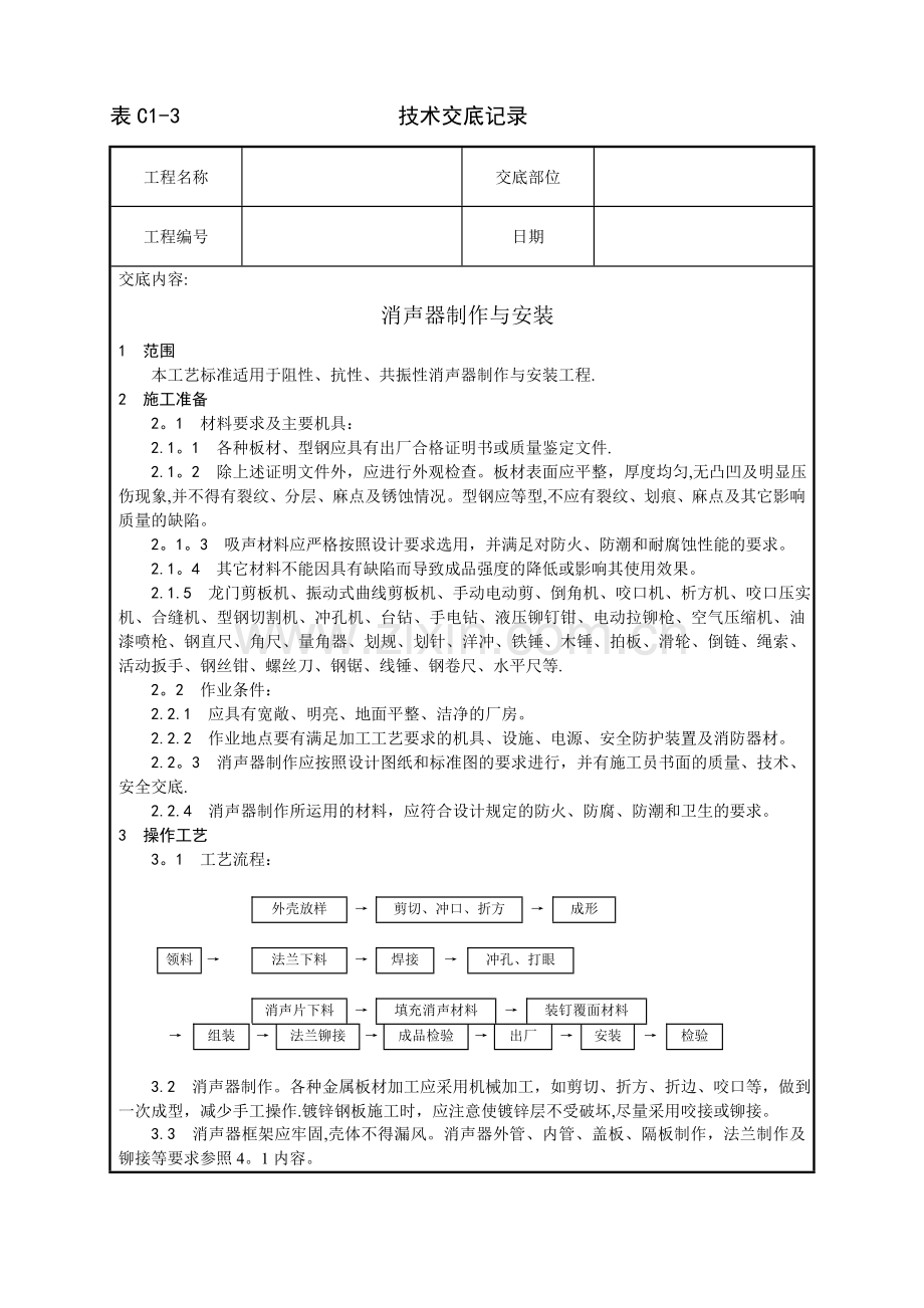 消声器制作与安装施工工艺.doc_第1页