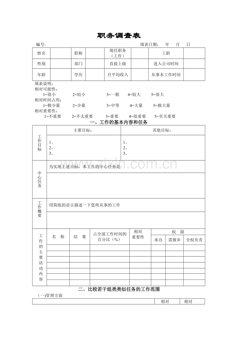 职务分析调查表-模板4.doc_第1页