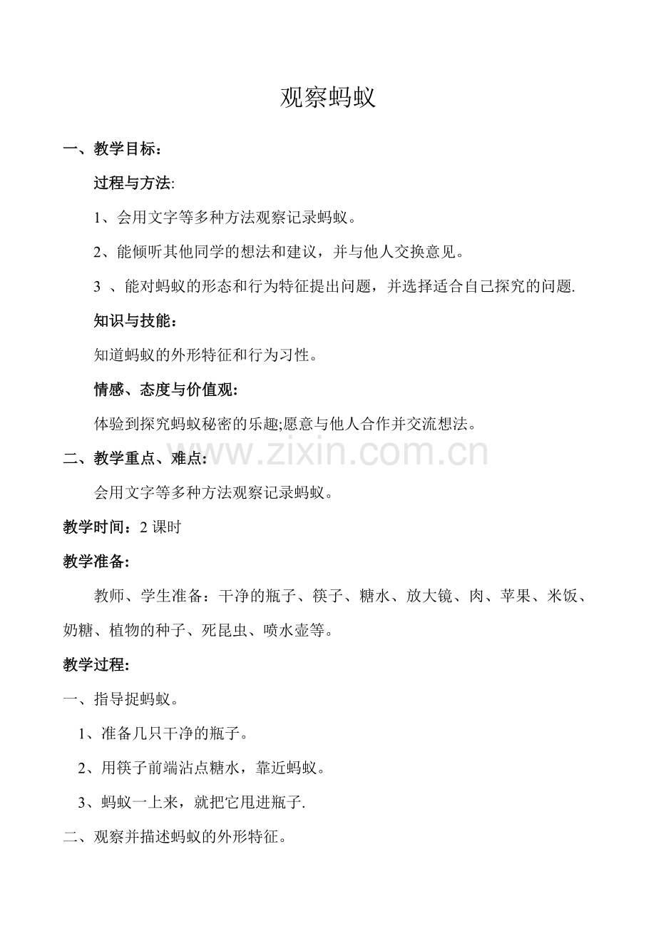 社区服务与社会实践教案5观察蚂蚁.doc_第1页