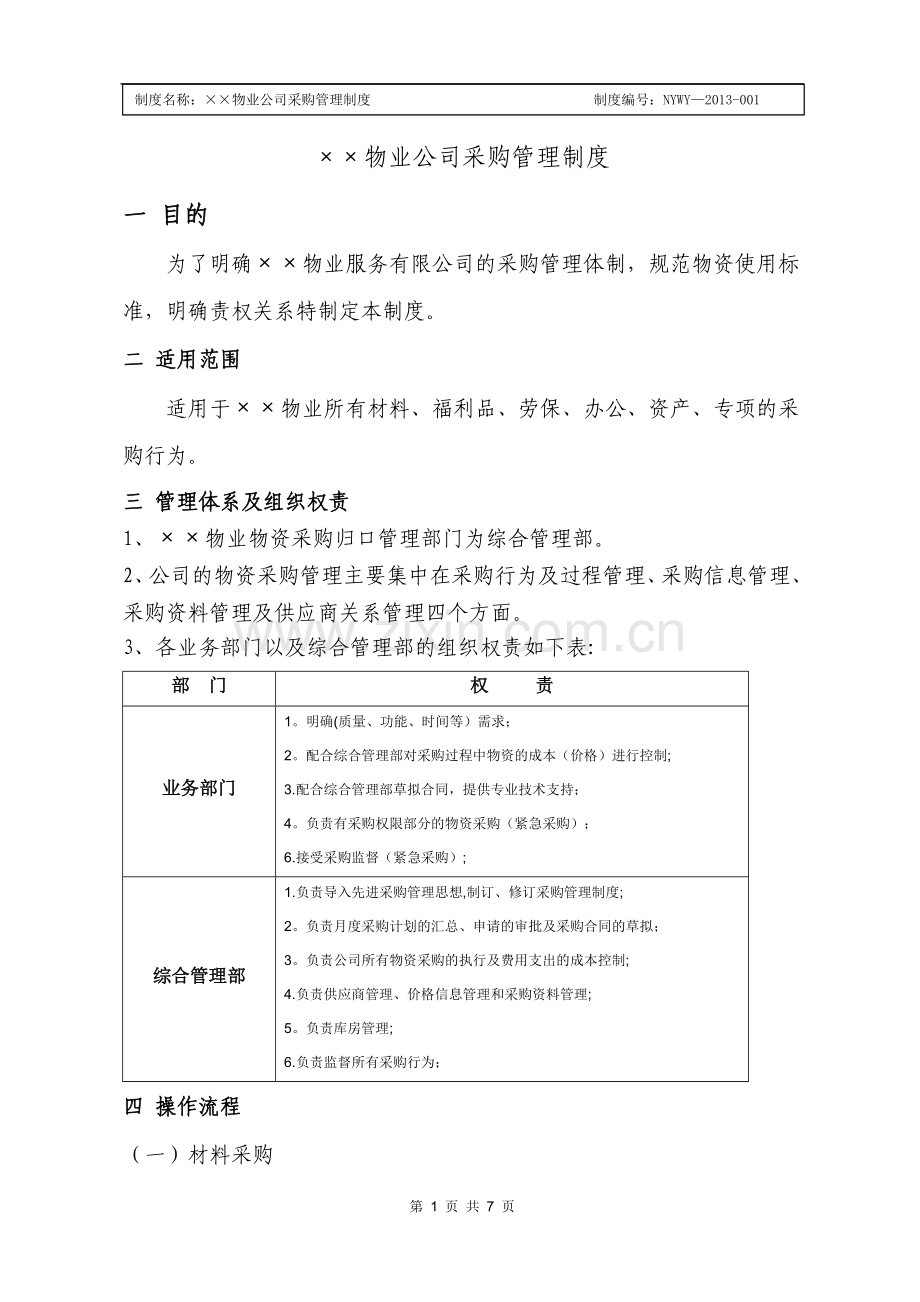 物业公司材料采购管理规定.doc_第1页