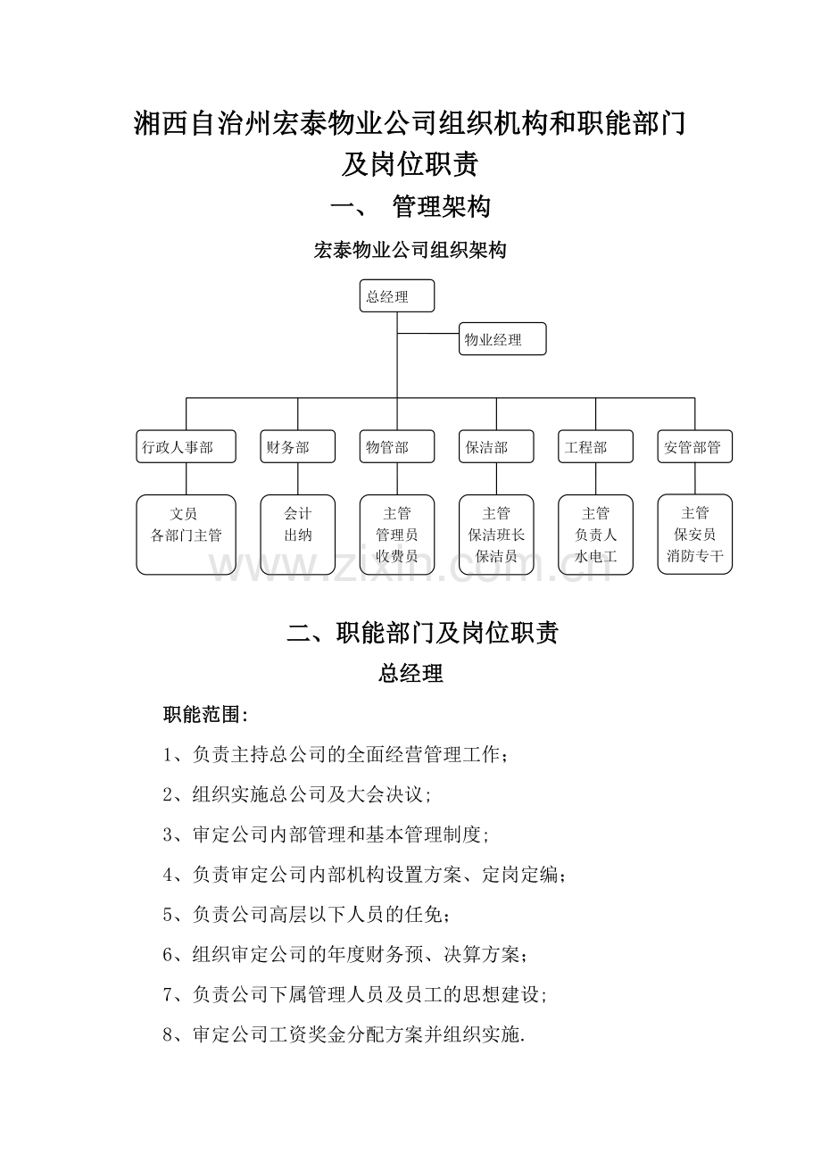 物业公司组织机构和职能部门及岗位职责.doc_第1页