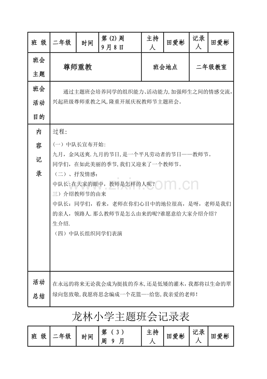 二年级主题班会记录表(DOC).doc_第2页