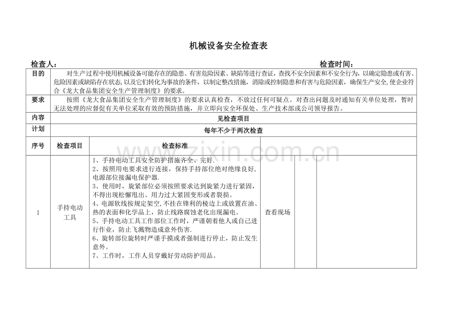 机械设备检查记录表.doc_第1页