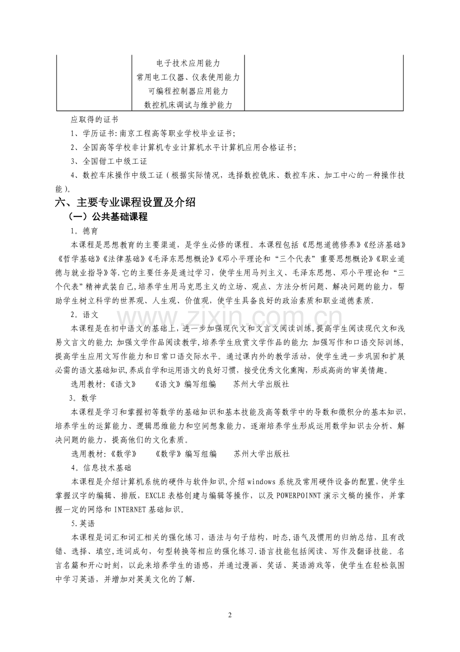 三年制数控技术人才培养方案.doc_第2页