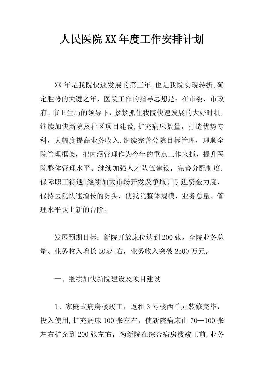 人民医院XX年度工作安排计划.docx_第1页