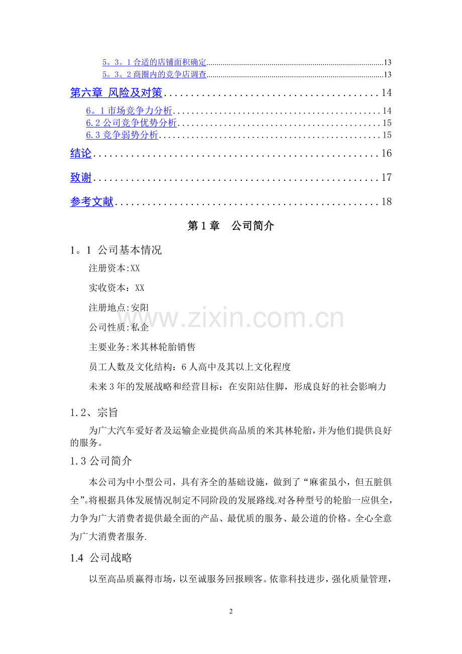 米其林轮胎专卖店创业计划书.doc_第2页