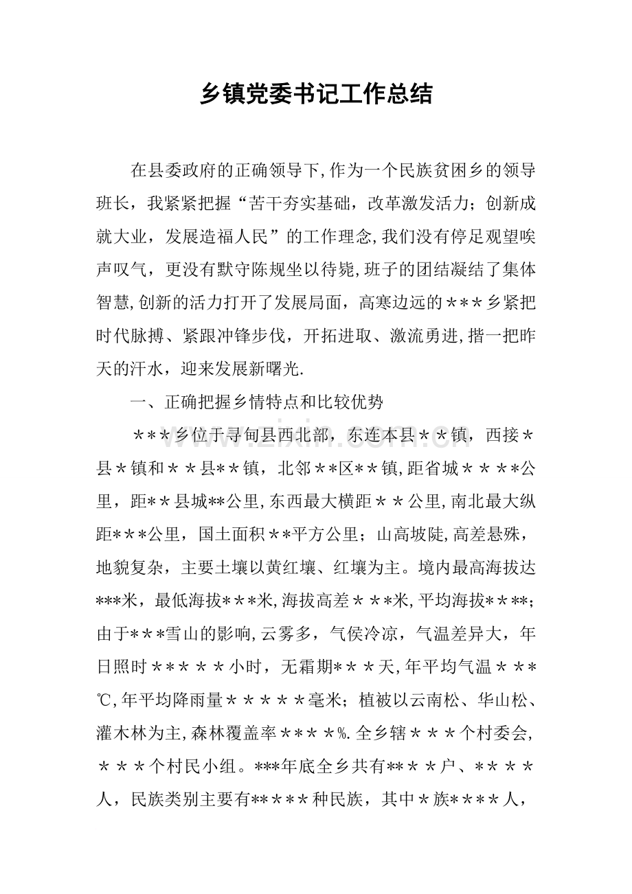 乡镇党委书记工作总结.docx_第1页