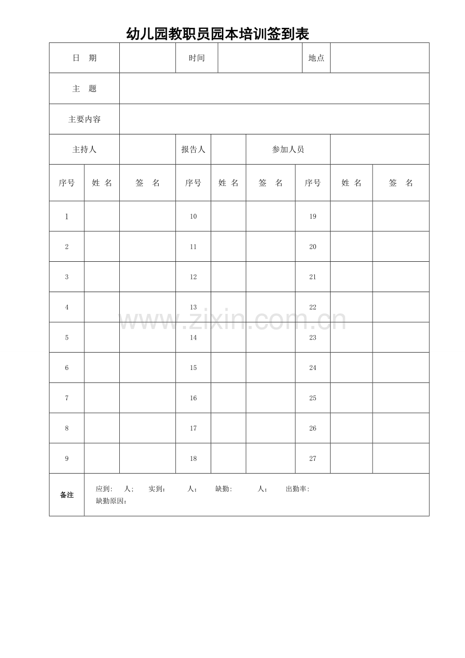 幼儿园教职工业务培训签到表.doc_第1页