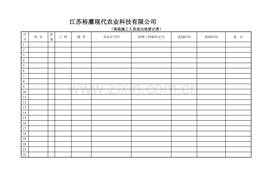 现场施工人员进出场登记表(1).doc_第1页