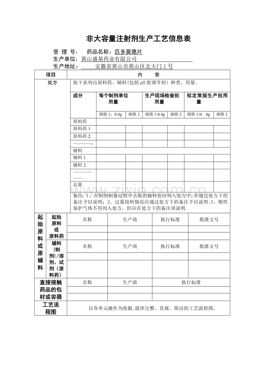 工艺模板-非大容量注射剂生产工艺信息表.doc_第1页