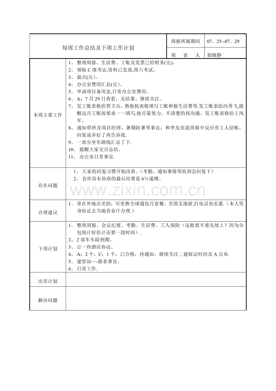 每周工作总结及下周工作计划.doc_第1页