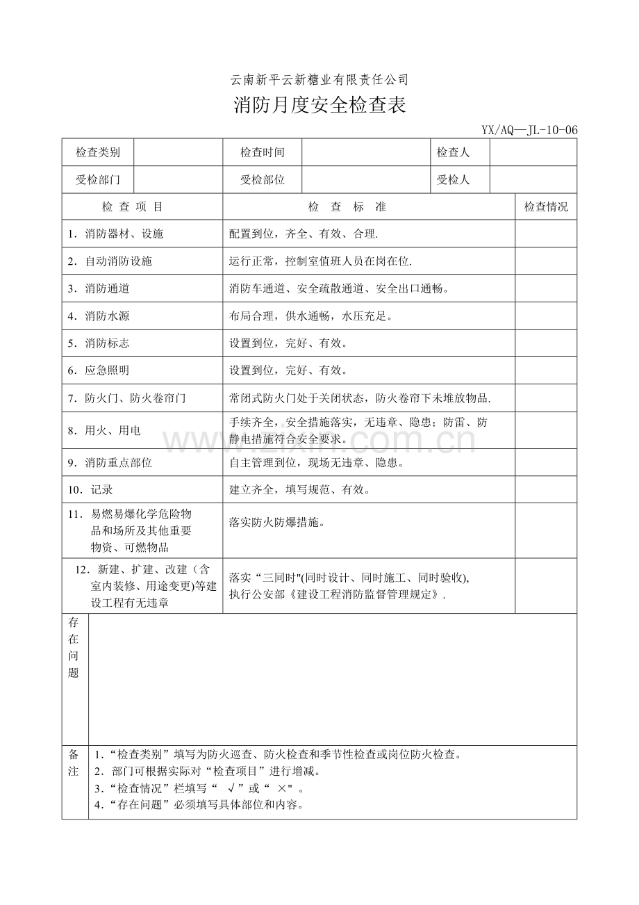 消防月度安全检查表.doc_第1页