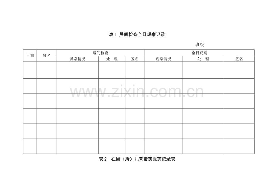 幼儿园卫生保健相关参考表格.doc_第1页