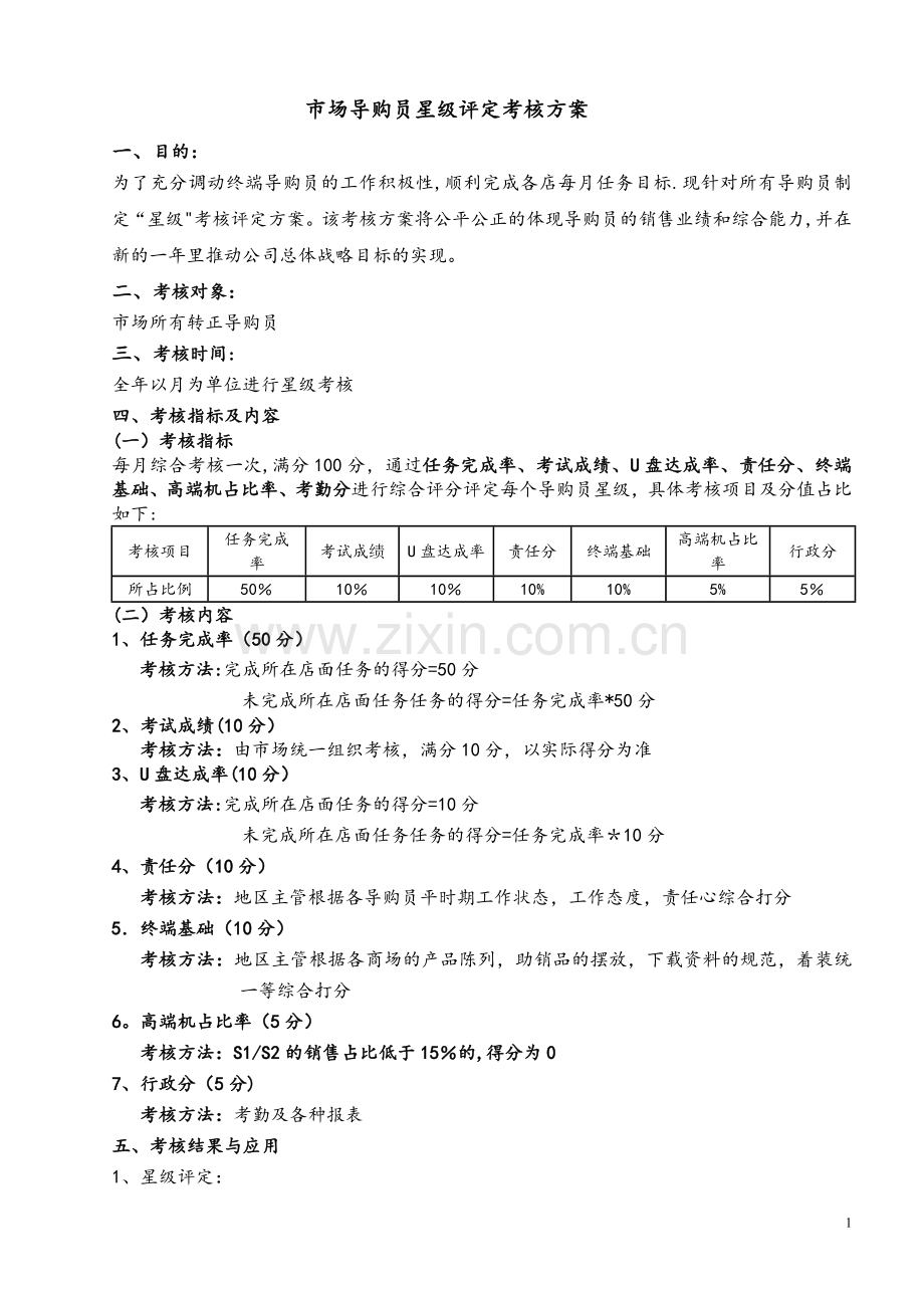 市场导购员星级评定考核方案.doc_第1页