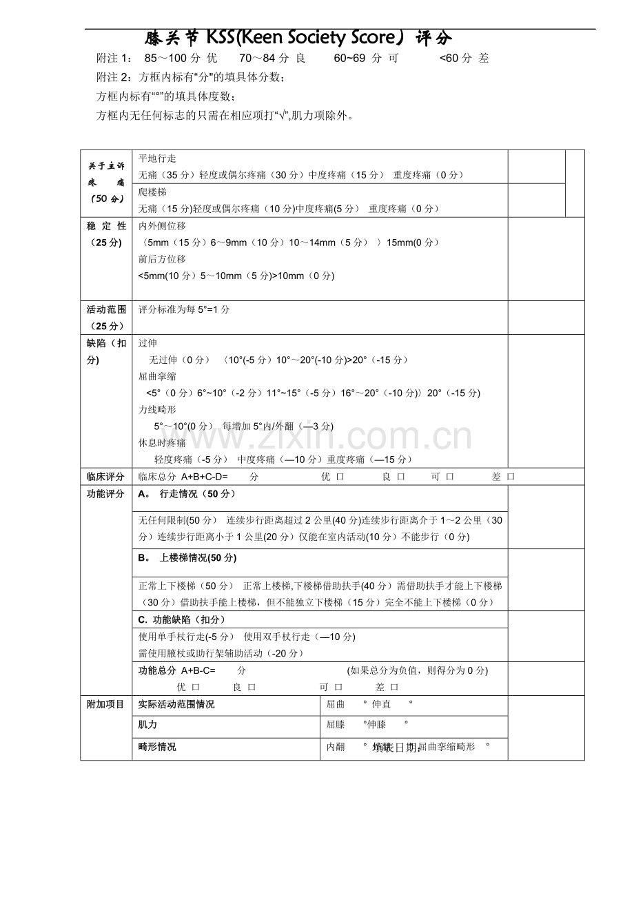 膝关节功能评分表(KSS).doc_第1页