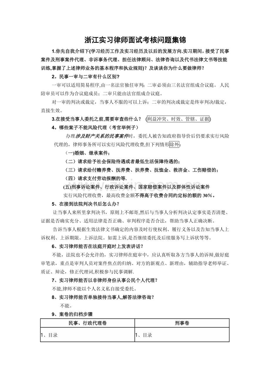 浙江实习律师面试考核问题集锦.doc_第1页