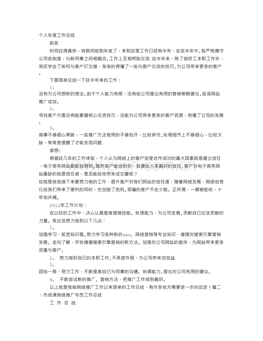 网络推广员工作总结.doc_第1页