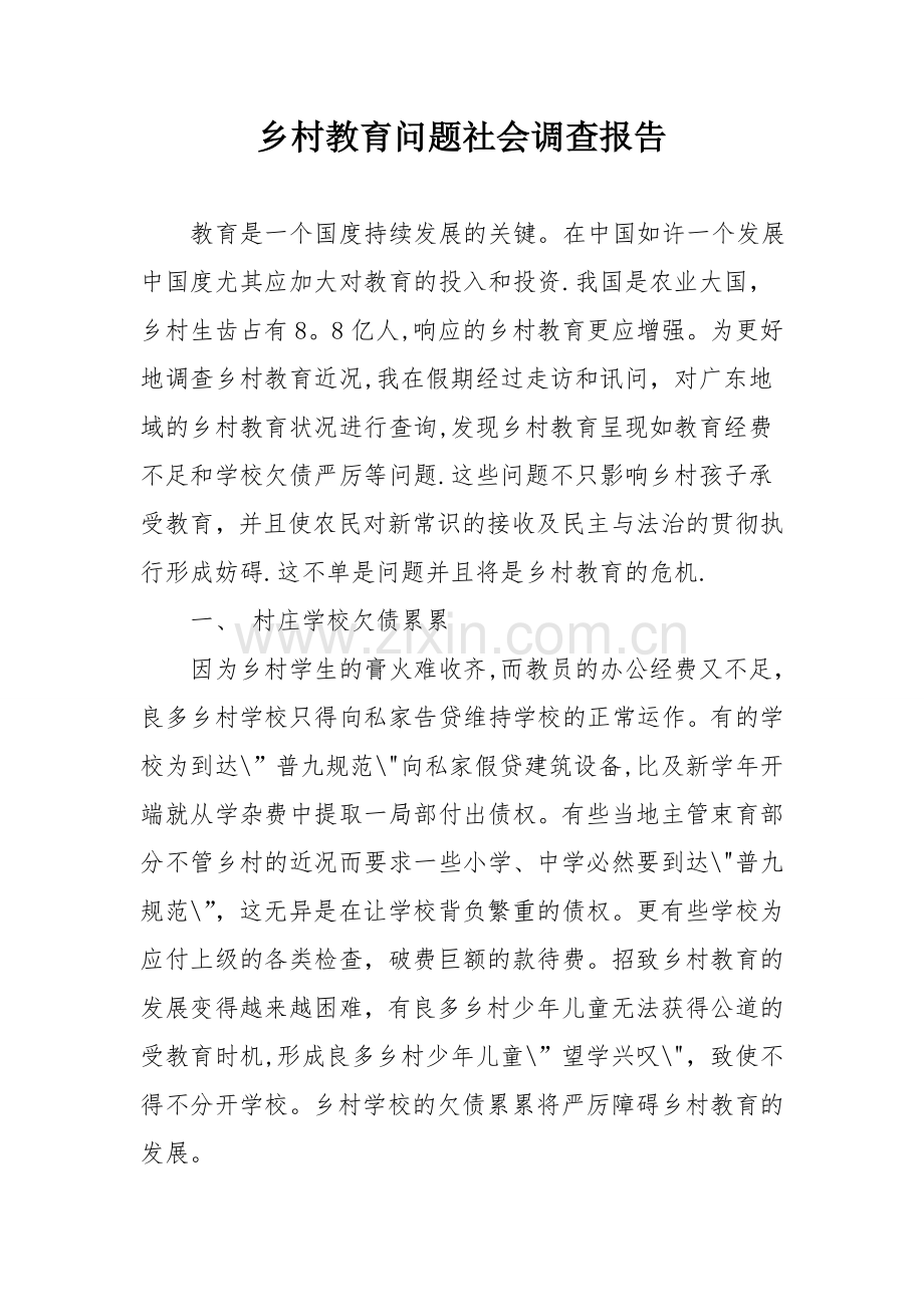 乡村教育问题社会调查报告.doc_第1页