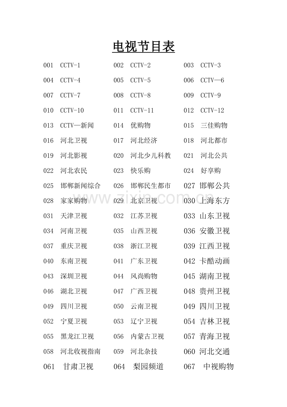 河北有线数字电视节目表-含高清台.doc_第1页